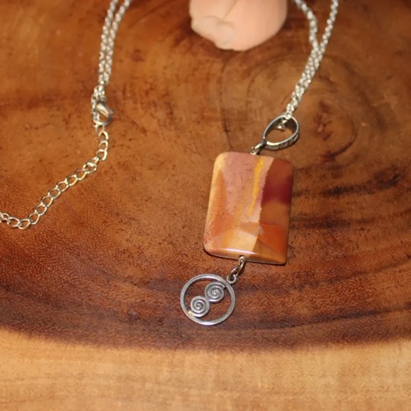 3 Inch Jasper Pendant with Sterling Silver Spiral Charm on a 23 Inch Silver Plat - Picture 1 of 1